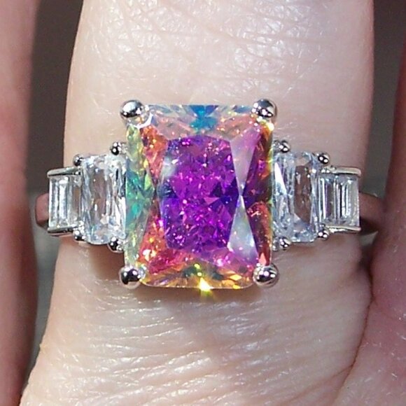 925 STERLING SILVER Simulated Mercury Mystic CZ Ring - Picture 1 of 16